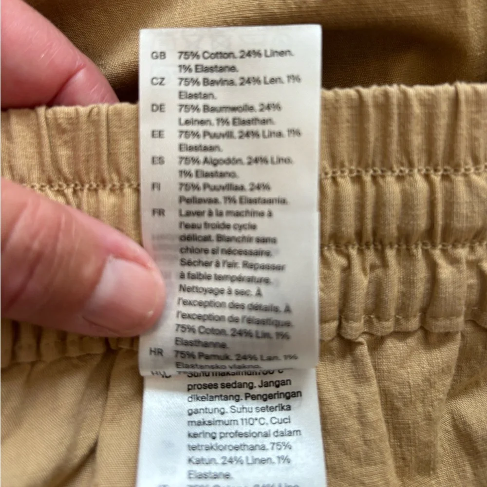 COS Tan/Khaki Elasticated Trousers in Cotton/Linen Blend Size M. NWT
